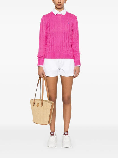 Crew-neck sweater in cable-knit cotton