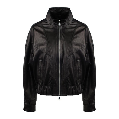 Dondup Black Slim Nappa Leather Bomber Jacket