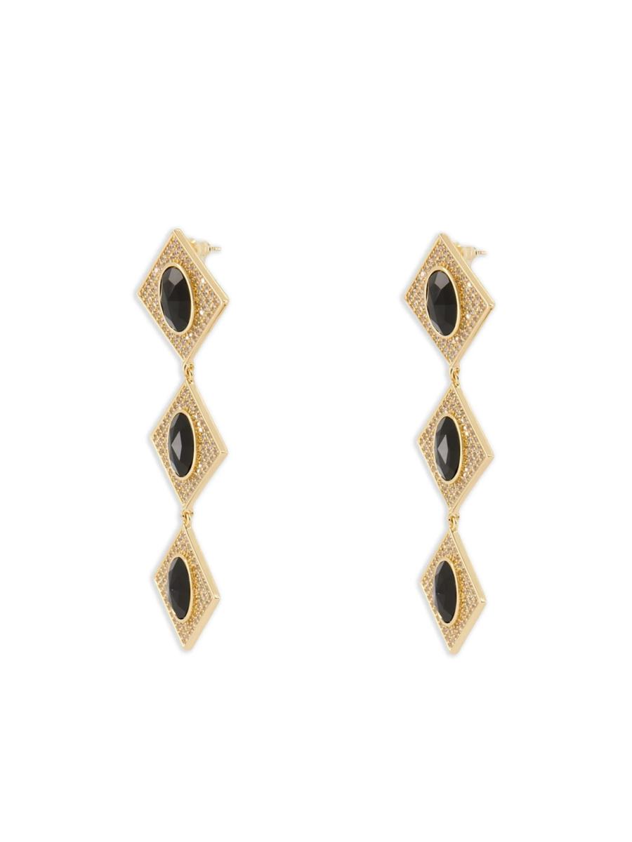 Self-Portrait Gold Crystal Black Tiered Earrings Accessories