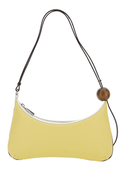'Le Grand Bisou Perle' Yellow Shoulder Bag With Adjustable Shoulder Strap And Front Logo In Leather Woman