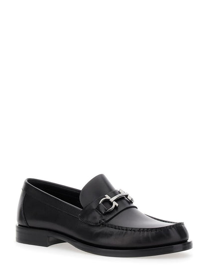 Black Loafers With Gancini On The Front In Leather Man