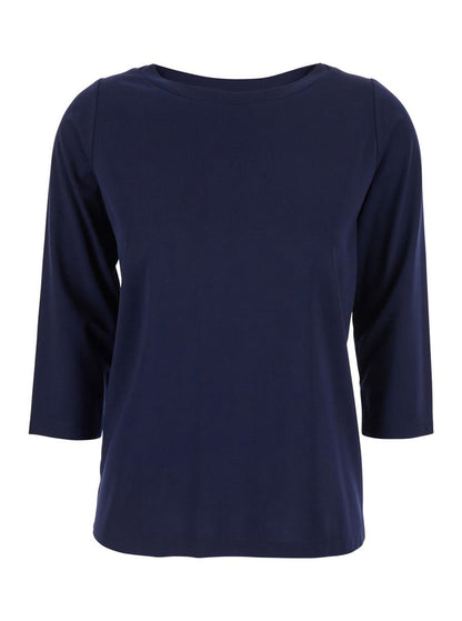 Blue T-Shirt With Round Neck And Three-Quarter Sleeves In Fabric Woman