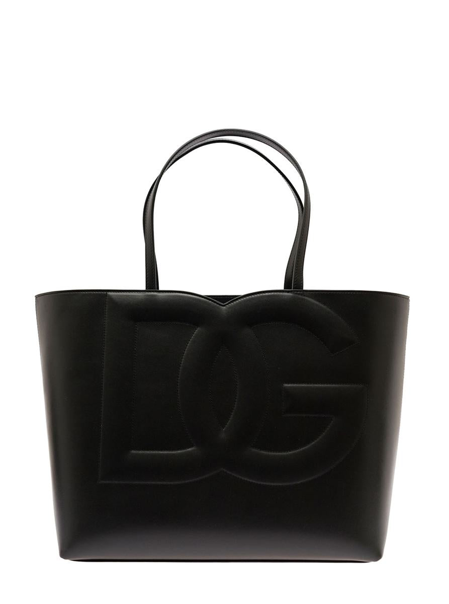 'Dg Logo' Black Medium Shopper In Leather Woman