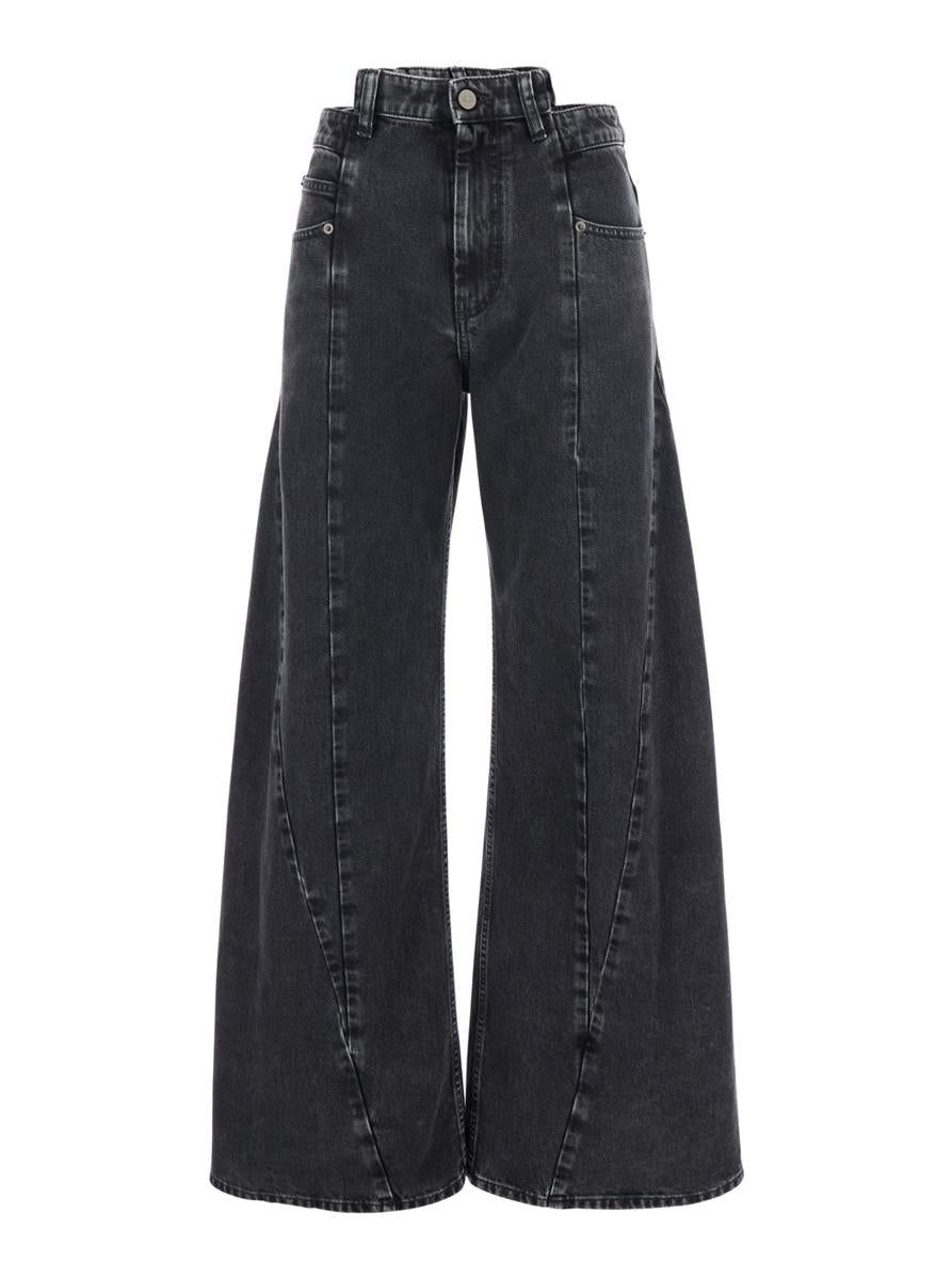 Black Jeans With Wide Leg And Four-Stitch Moniker Logo In Denim Woman