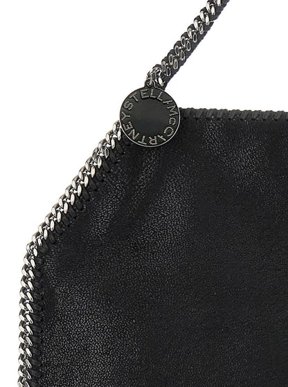 Black Handbag With Diamond-Like Chain And Logo Charm On The Front In Ecoleather Woman