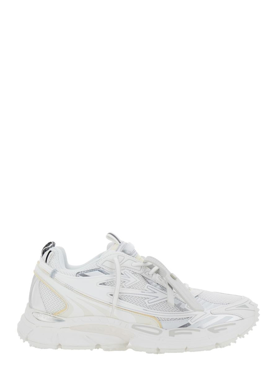 'Ow Be Right' White Low Top Sneakers With Zip-Tie Detail In Mesh And Leather Man