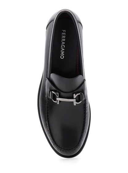 Black Loafers With Gancini On The Front In Leather Man