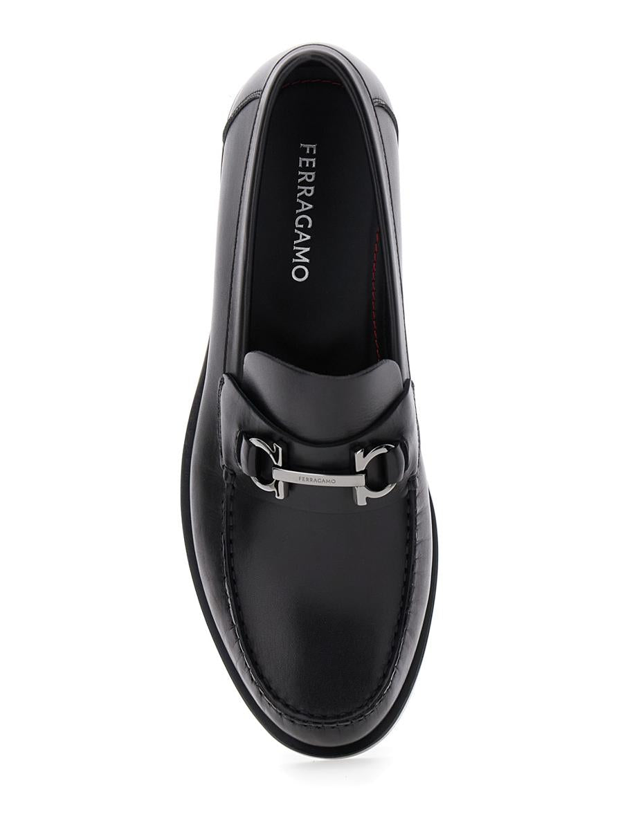 Black Loafers With Gancini On The Front In Leather Man