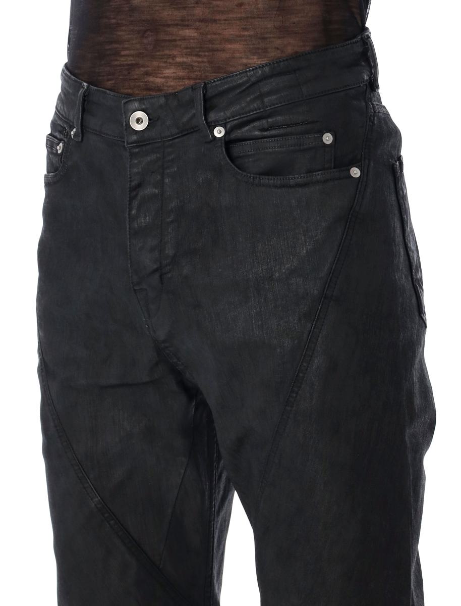Rick Owens Drkshdw Black Waxed Bias Bootcut Jeans