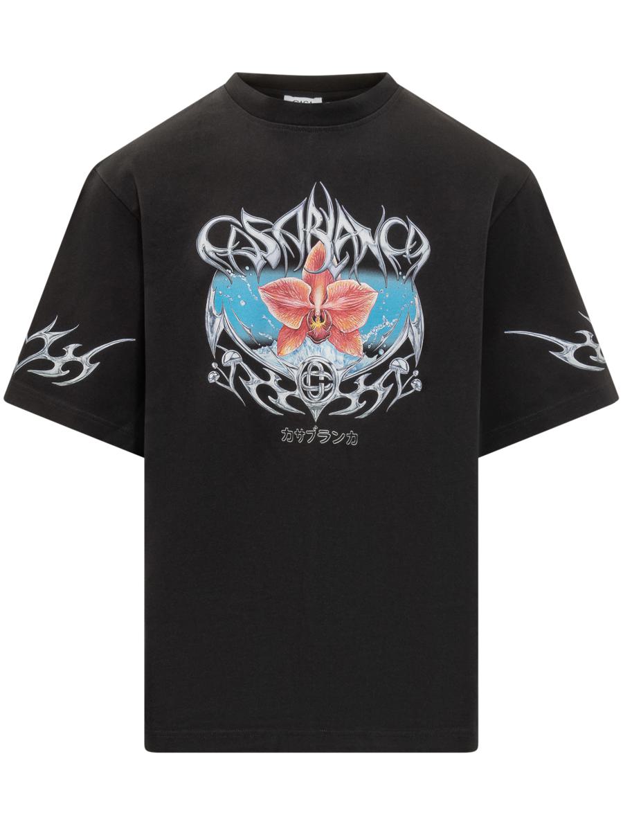 Casablanca Casablanca Black T-Shirt With Floral And Tribal Print