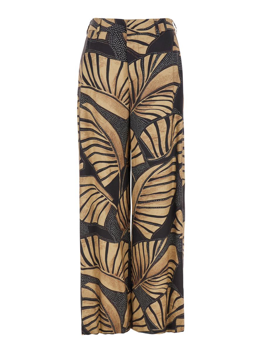 'Lorenza' Brown Pants With All-Over Printed Motif In Tech Fabric Woman