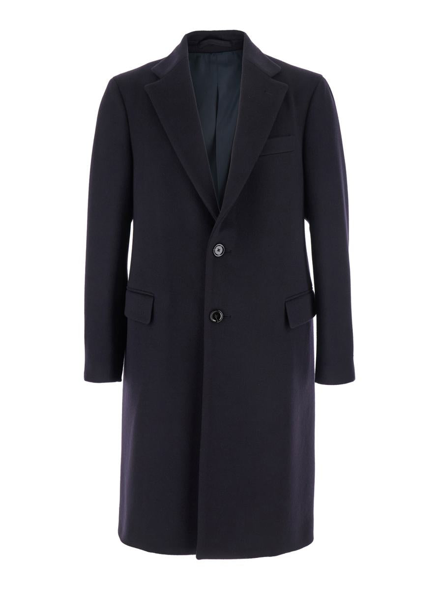 Blue Single-Breasted Coat With Classic Lapels In Wool Man