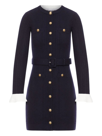 Self-Portrait Navy Viscose Knit Mini Dress Clothing