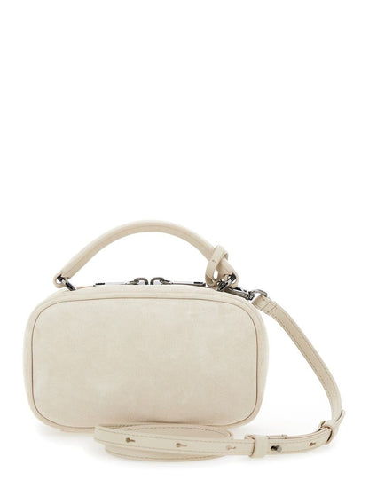 'Boston Explorer' White Crossbody Bag With Removable Metal Padlock Charm In Suede Woman