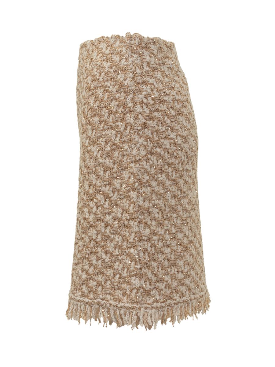 Fabiana Filippi Beige Bouclé Miniskirt With Fringes By Fabiana Filippi
