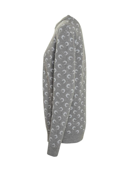 Marine Serre Grey Sweater With Moon Print By Marine Serre