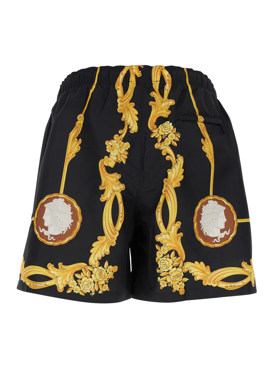 Black Swimsuit With All-Over Cameo Print In Tech Fabric Man
