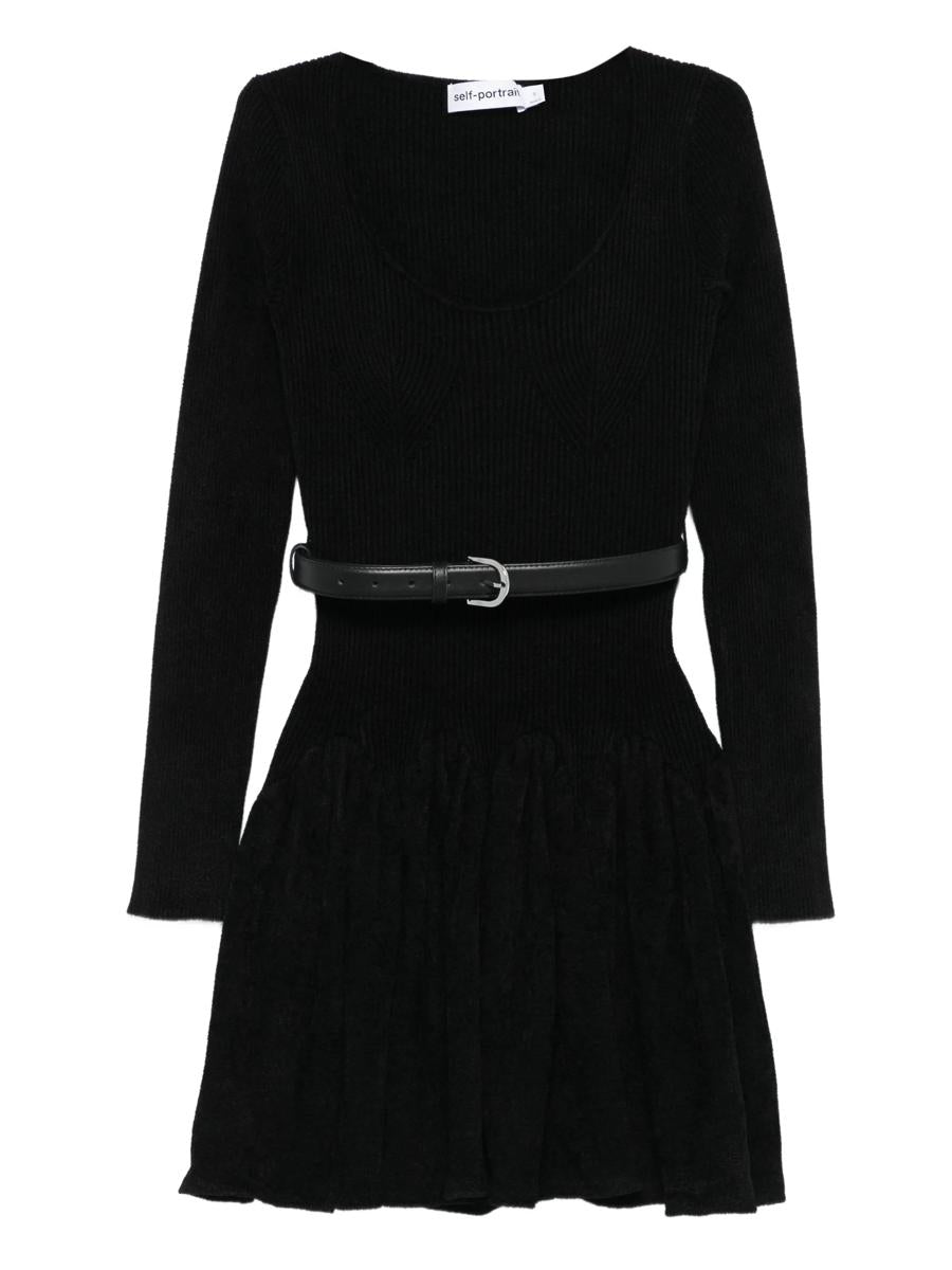 Self-Portrait Black Chenille Knit Mini Dress Clothing