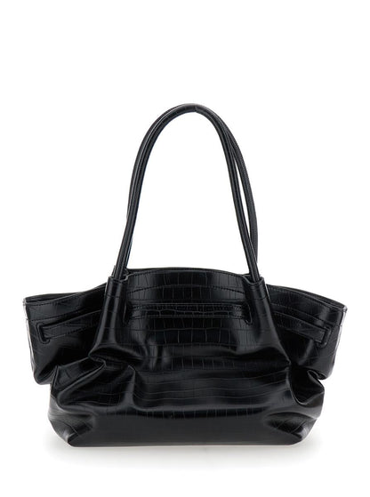 'Hana' Black Handbag With Logo Plaque On The Front And Embossed Crocodile Effect In Ecoleather Woman