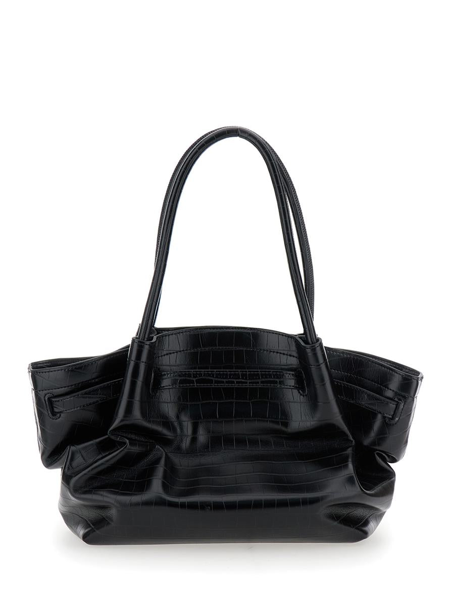 'Hana' Black Handbag With Logo Plaque On The Front And Embossed Crocodile Effect In Ecoleather Woman