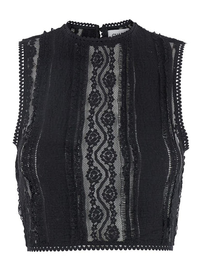 'Asteria' Black Top With Embroidery Details And Semi-Transparent Design In Cotton And Tech Fabric Blend Woman