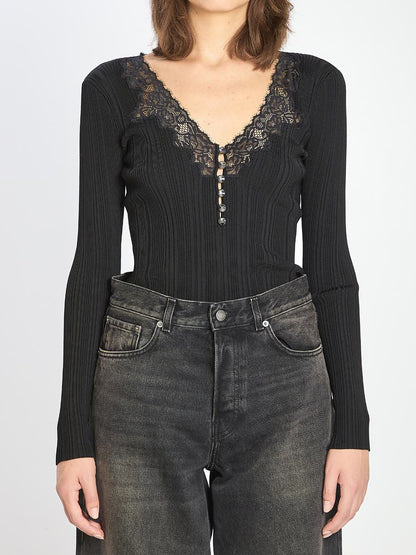 Lace Trim Knit Top