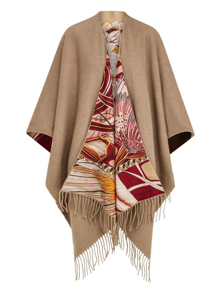 Salvatore Ferragamo Cashmere And Jade Print Silk Reversible Cape Accessories