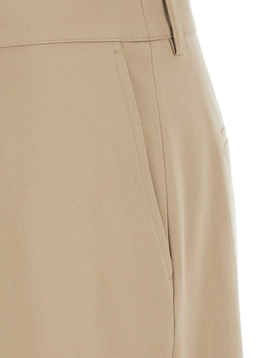 Beige Wide Bermuda Shorts With Belt Loops And Back Pockets In Cotton Woman