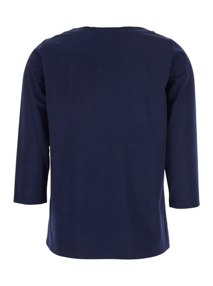 Blue T-Shirt With Round Neck And Three-Quarter Sleeves In Fabric Woman