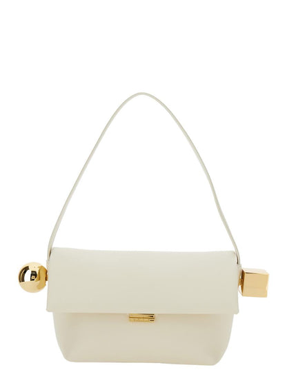 'Le Rond Carre' White Shoulder Bag With Shoulder Strap In Leather Woman