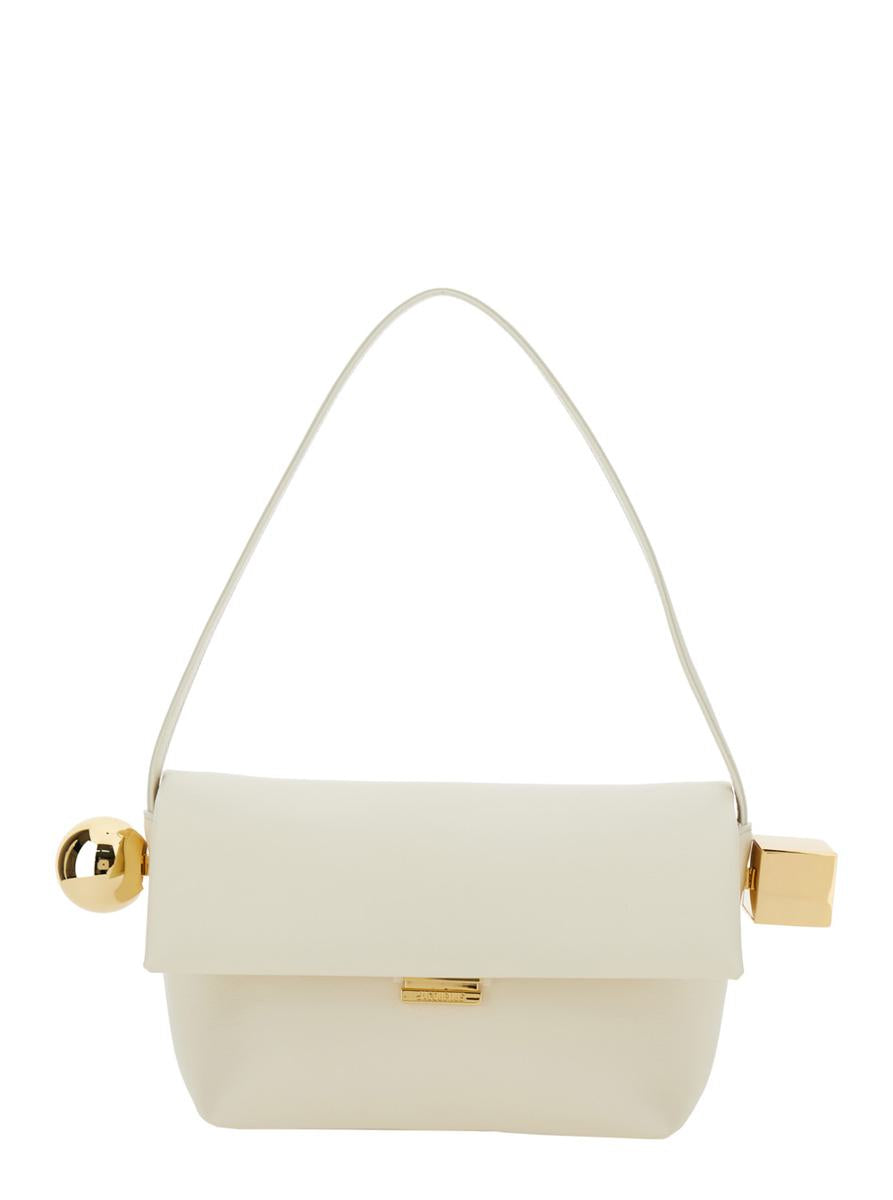 'Le Rond Carre' White Shoulder Bag With Shoulder Strap In Leather Woman