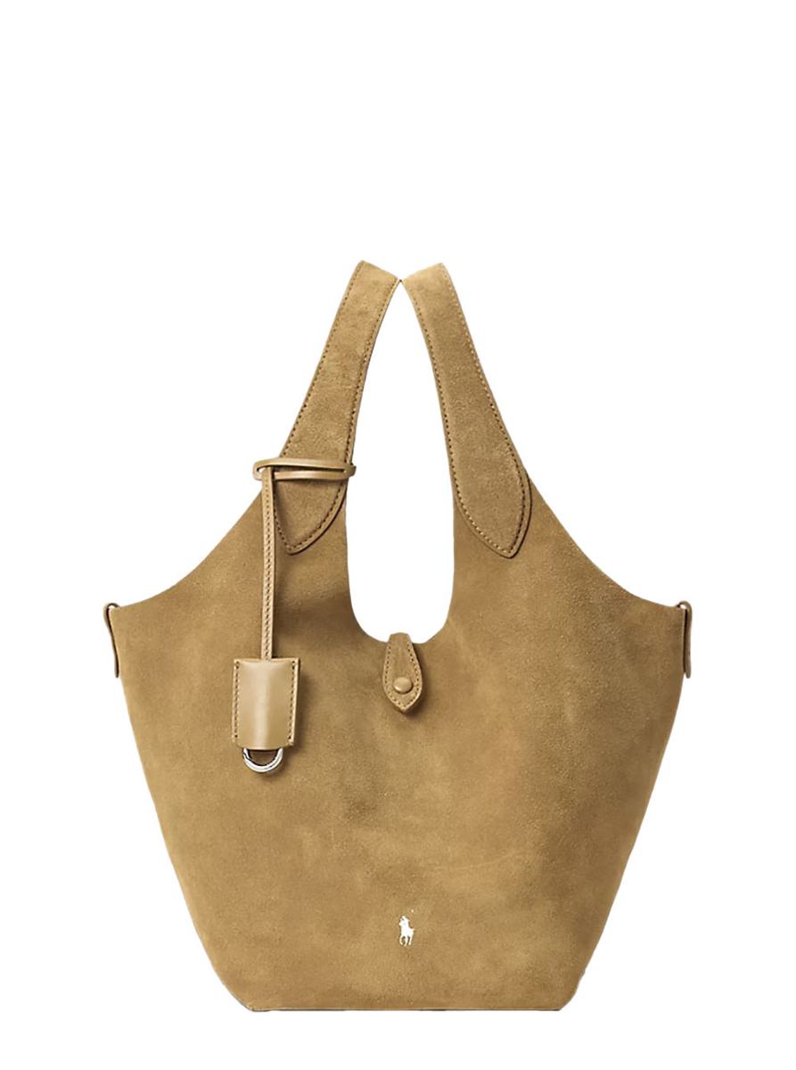 'Polo Play' Brown Shoulder Bag With Pony Embroidery On The Front And Two Top Handles In Suede Woman
