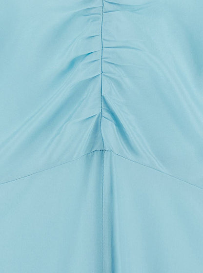 Light Blue Sleeveless Long Dress With Criss-Crossed Spaghetti Straps And Rear Button Closure In Tech Fabric Woman