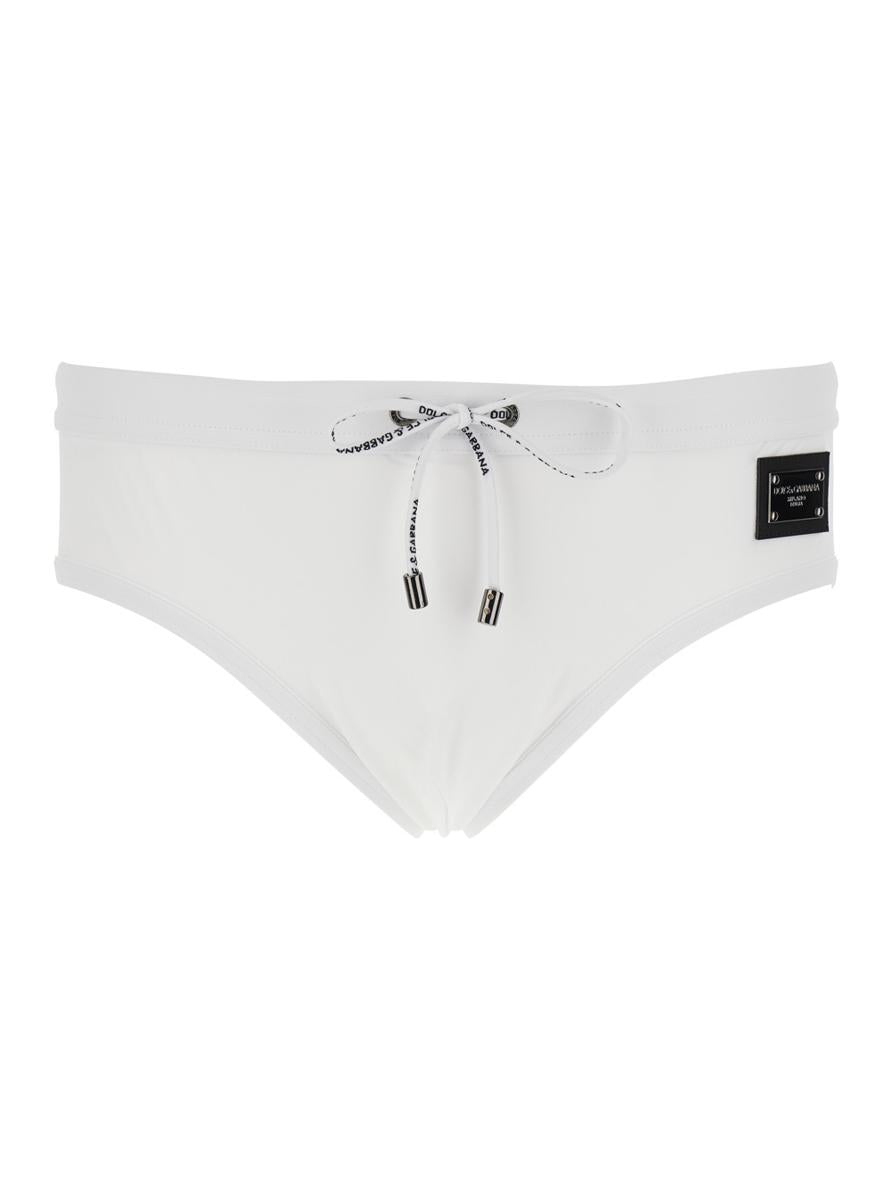 White Swimwear With Logo Drawstring And Logo Tag In Tech Fabric Man