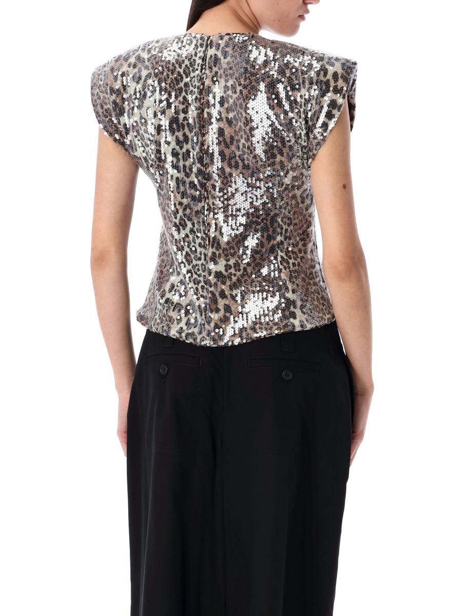 Ganni Leopard Print Sequined Top