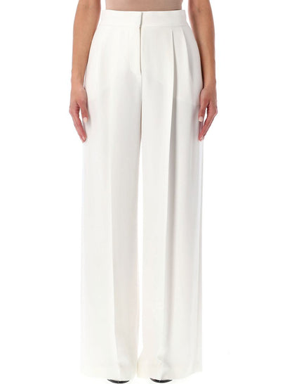 Alberta Ferretti White Wide-Leg Pleated Trousers