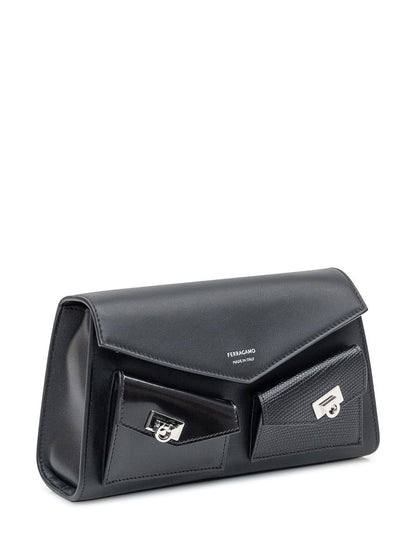 Salvatore Ferragamo Black Ferragamo Leather Bag With Pockets