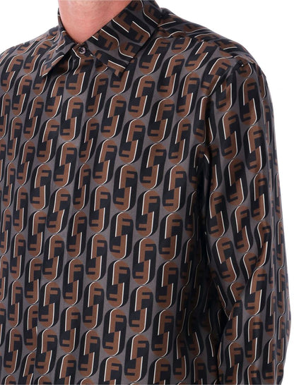 Fendi Brown Nity Printed Silk Shirt