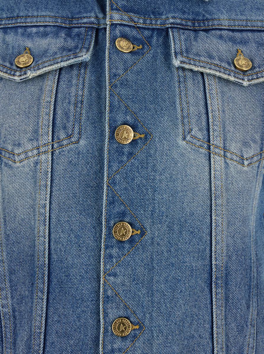 Blue Jacket With Classic Collar And Logoed Buttons In Denim Woman