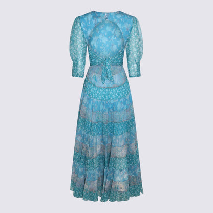 Rixo Havana Floral Blue Mix Viscose Agyness Dress