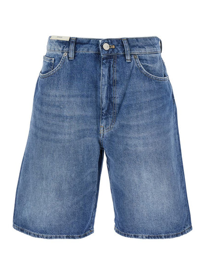 'Gianna' Blue Bermuda Pants With Logo Patch On The Rear In Denim Woman