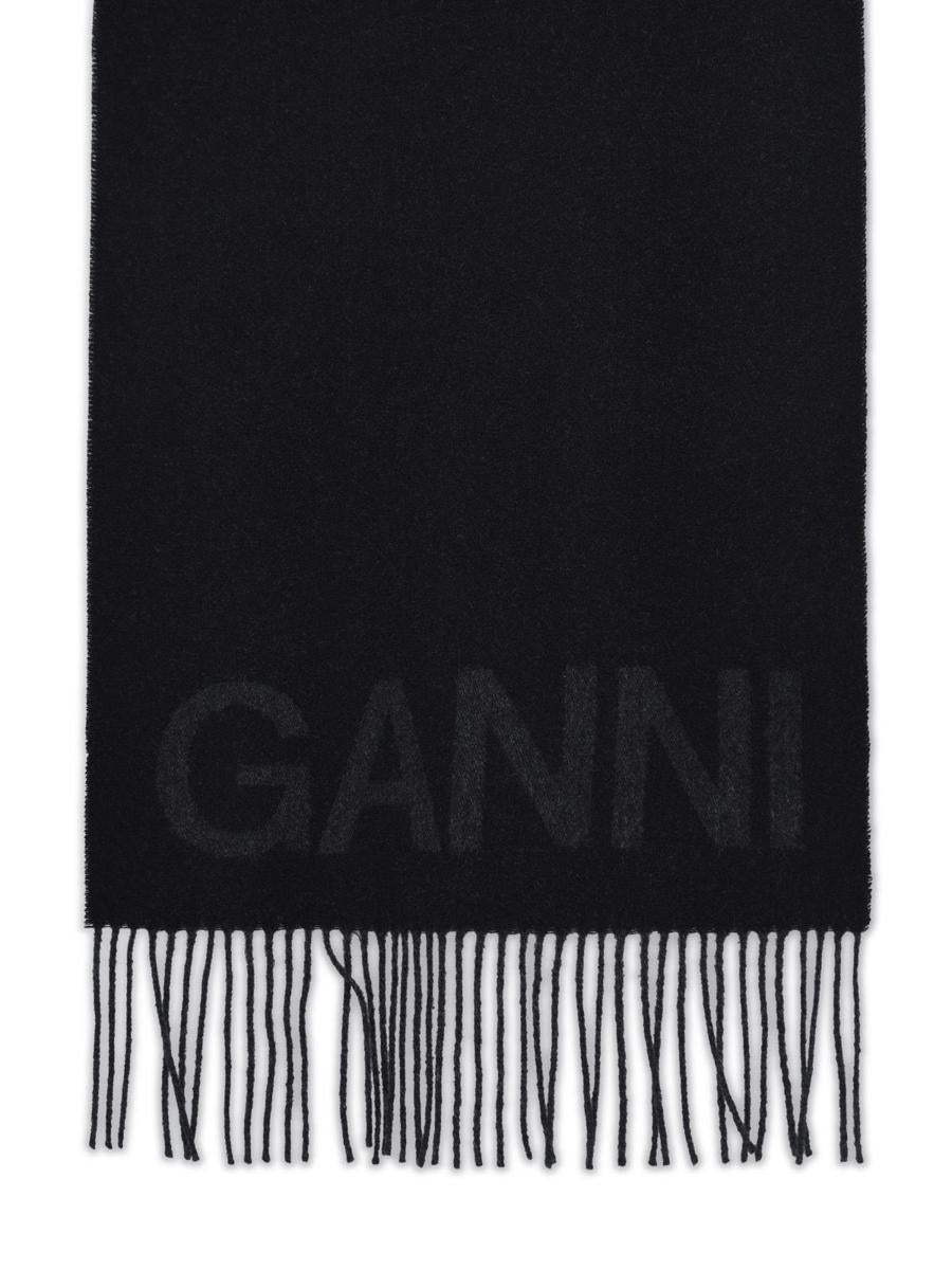 Ganni Black Recycled Wool Scarf