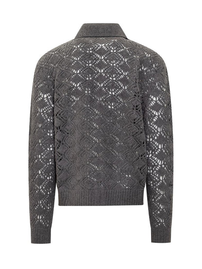 Jil Sander Jil Sander Grey Embroidered Knitted Jacket