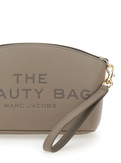 'The Beauty Bag' Grey Clutch Bag With Logo Print On The Front In Leather Woman