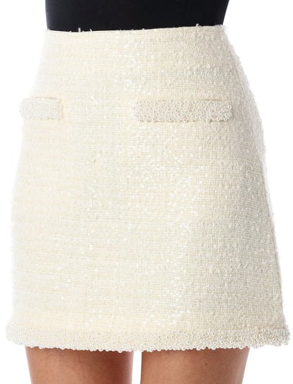 Self-Portrait Bouclé Pearl Trim Mini Skirt